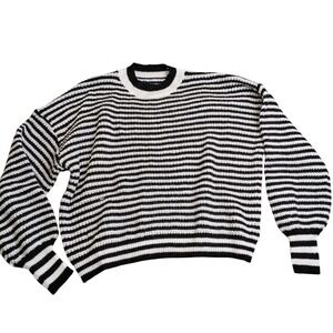 Unbranded Striped Sweater Womens XL Black White Excellent Lantern Sleeve Knit